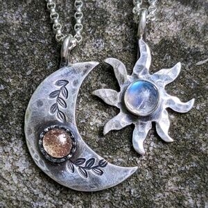 Silver Sun and Moon Pendant Necklace